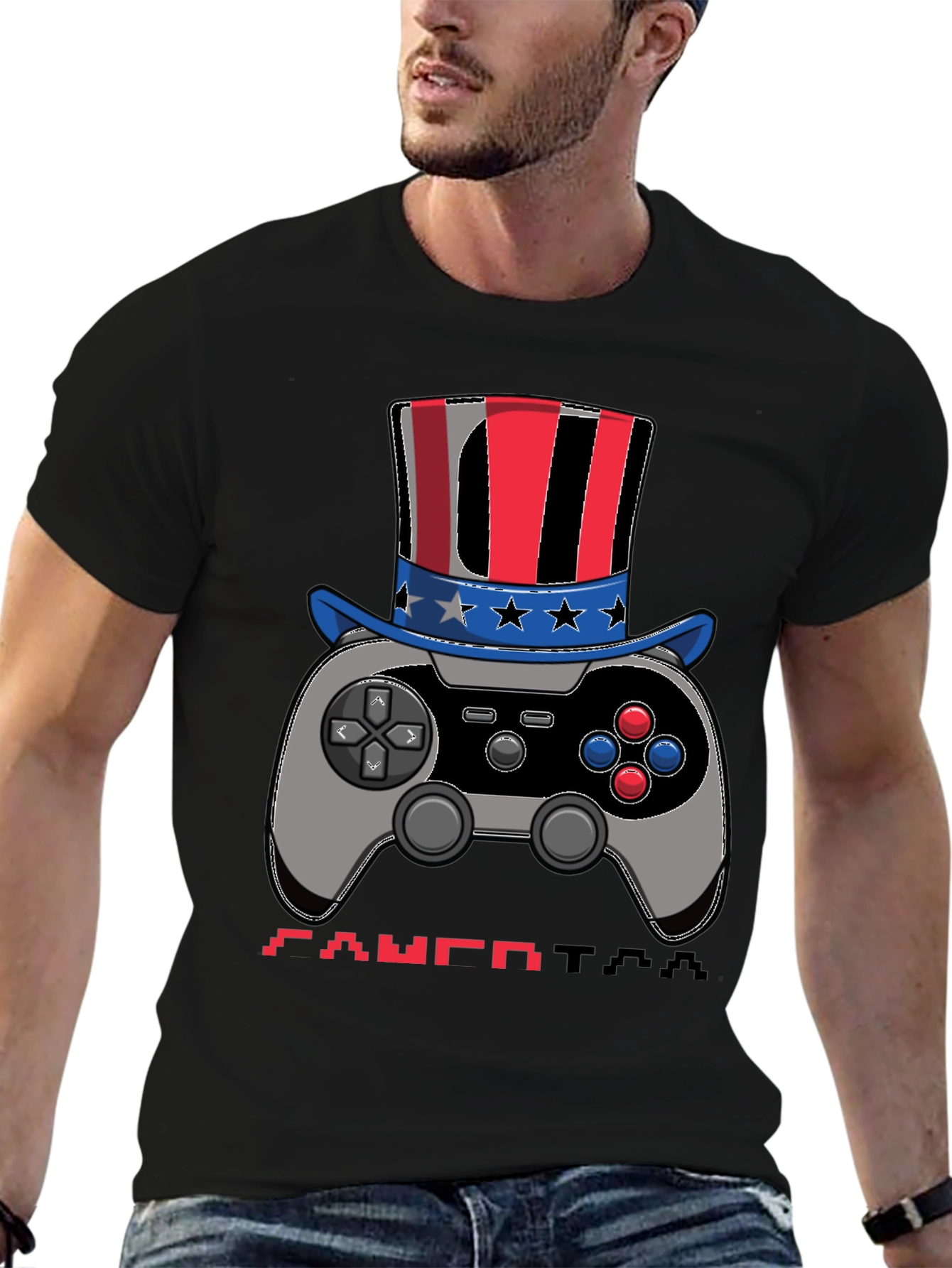 Patriotic Gamer Tee: Controller with American Hat