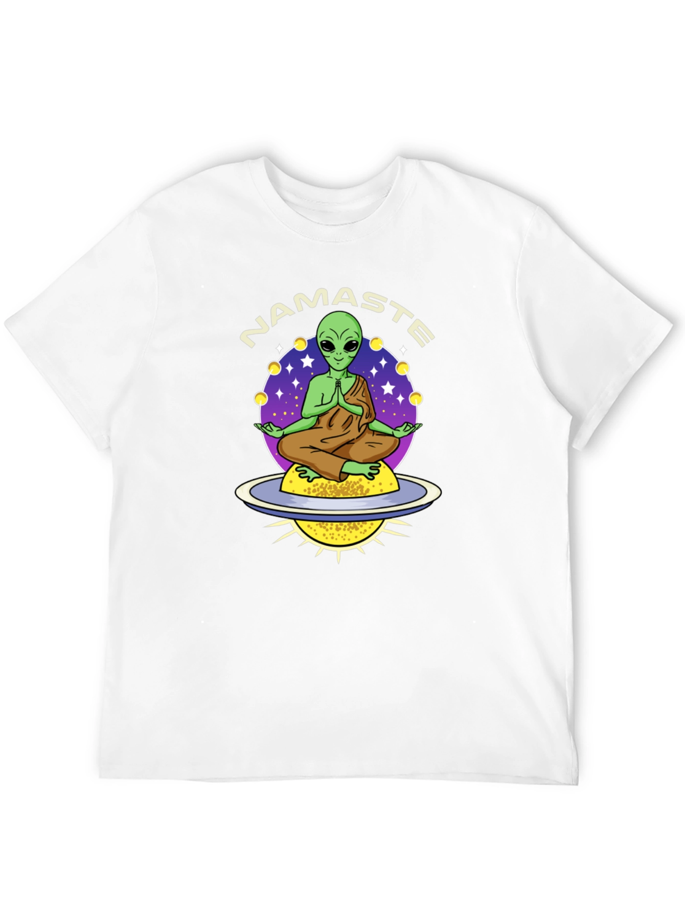 Namaste Alien T-Shirt - Meditating UFO Design