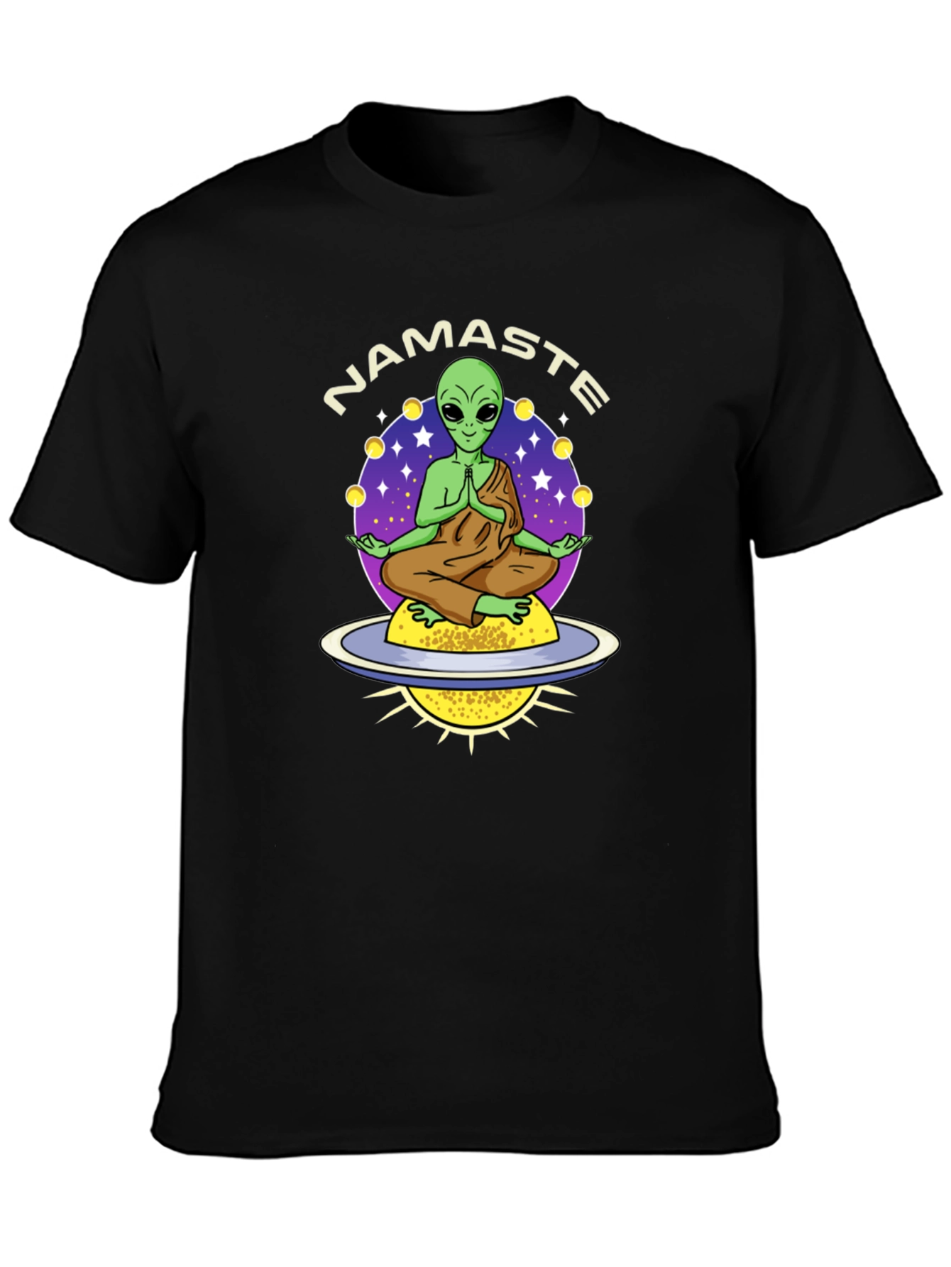 Namaste Alien T-Shirt - Meditating UFO Design