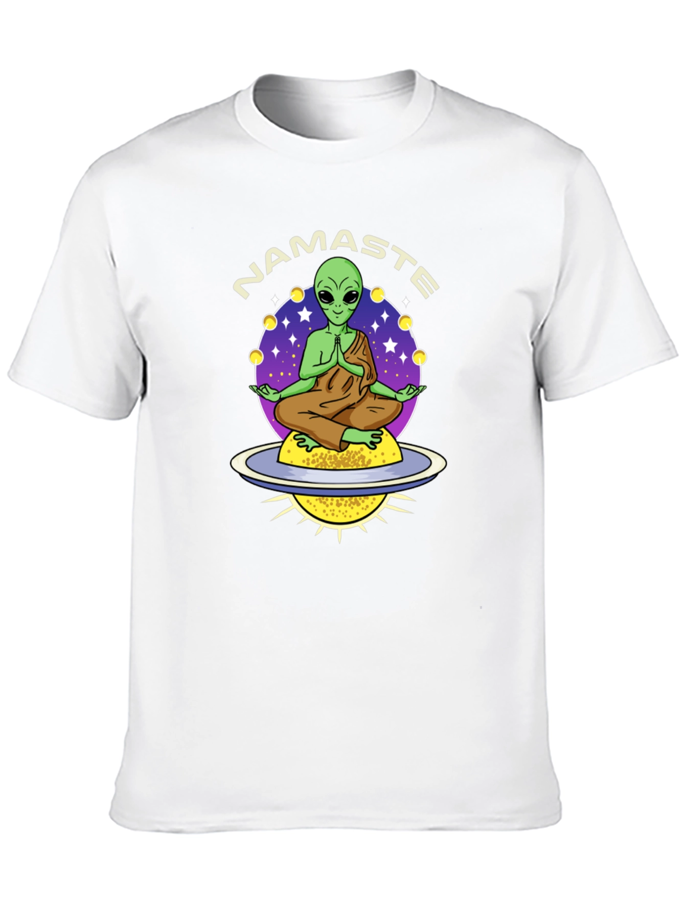 Namaste Alien T-Shirt - Meditating UFO Design