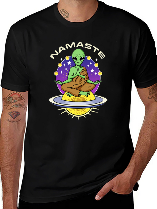 Namaste Alien T-Shirt - Meditating UFO Design