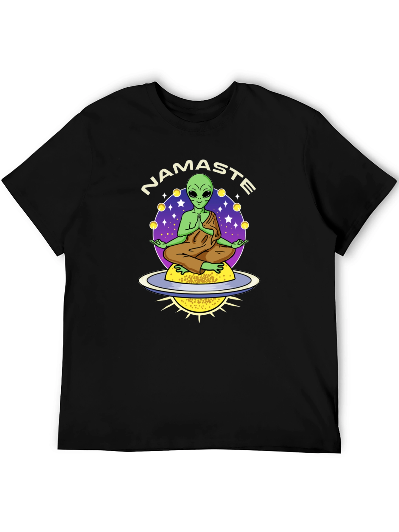 Namaste Alien T-Shirt - Meditating UFO Design