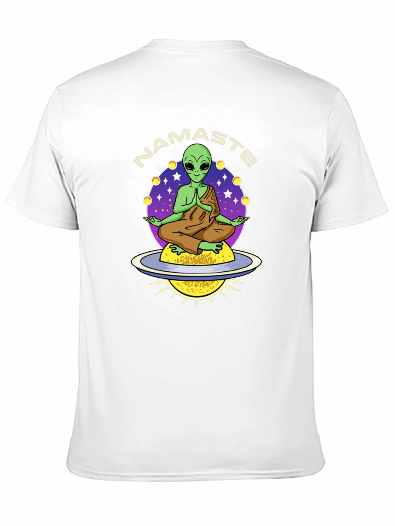 Namaste Alien T-Shirt - Meditating UFO Design