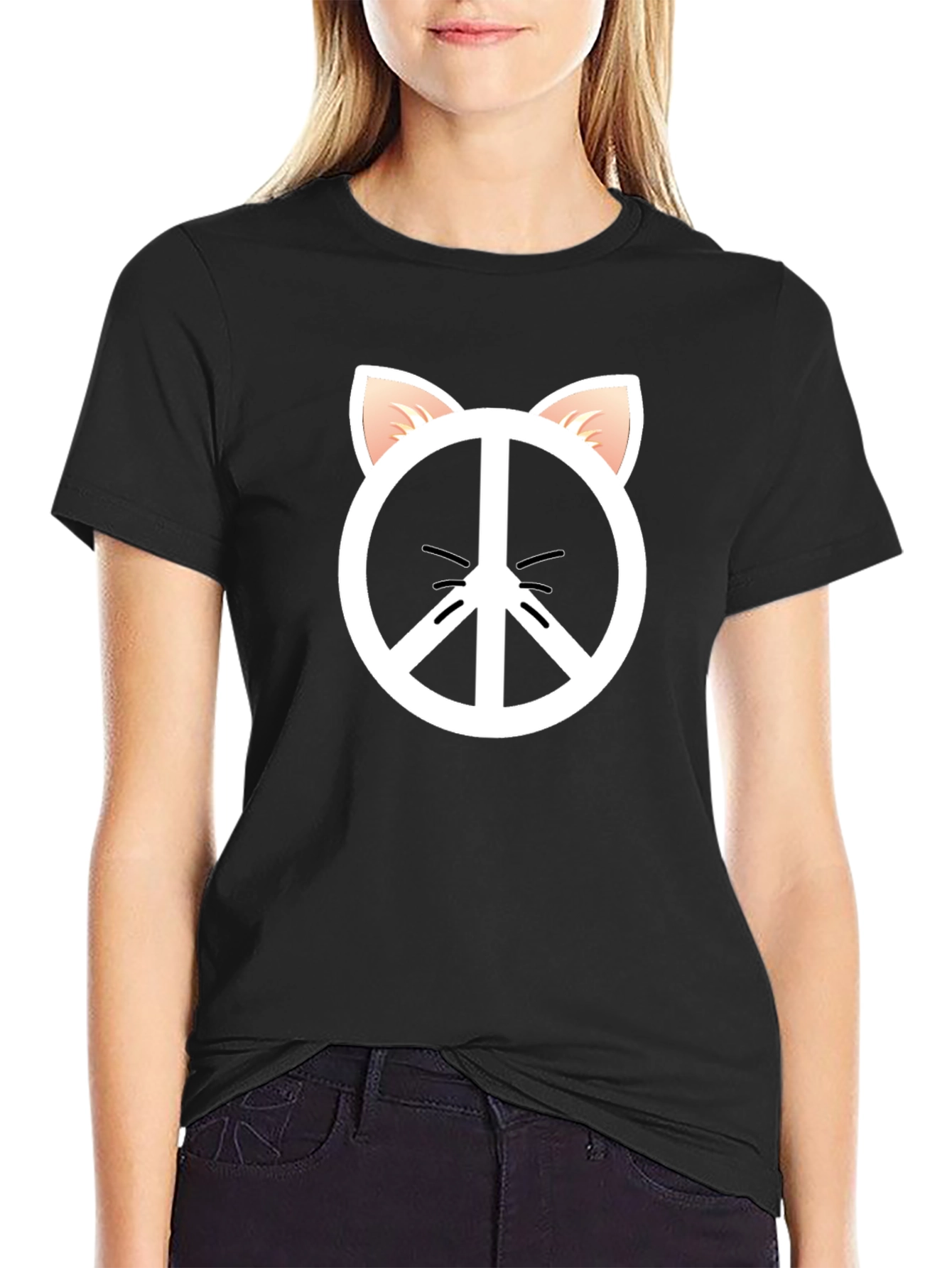 Peace Cat T-Shirt - Black