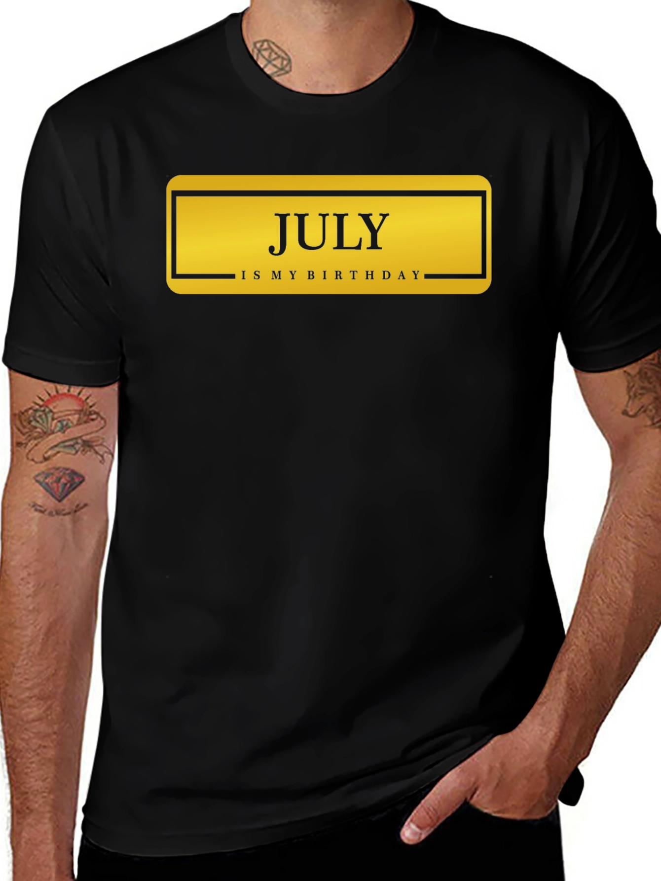 July Birthday T-Shirt - Black Crew Neck Tee