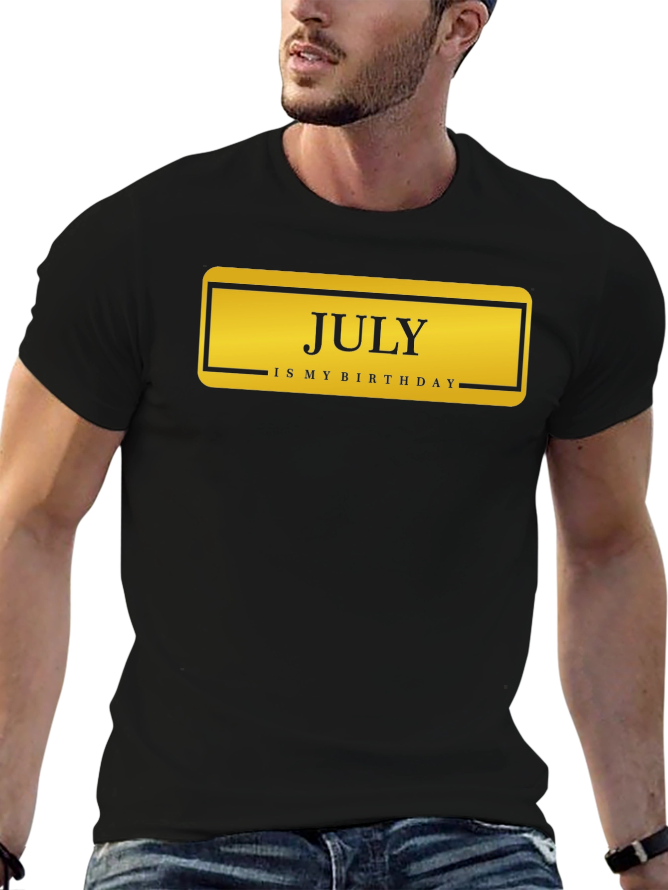 July Birthday T-Shirt - Black Crew Neck Tee