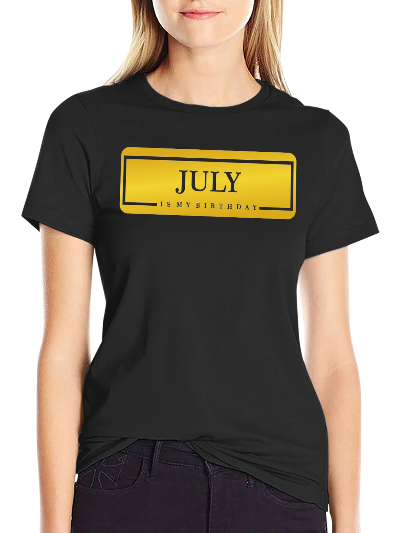 July Birthday T-Shirt - Black Crew Neck Tee