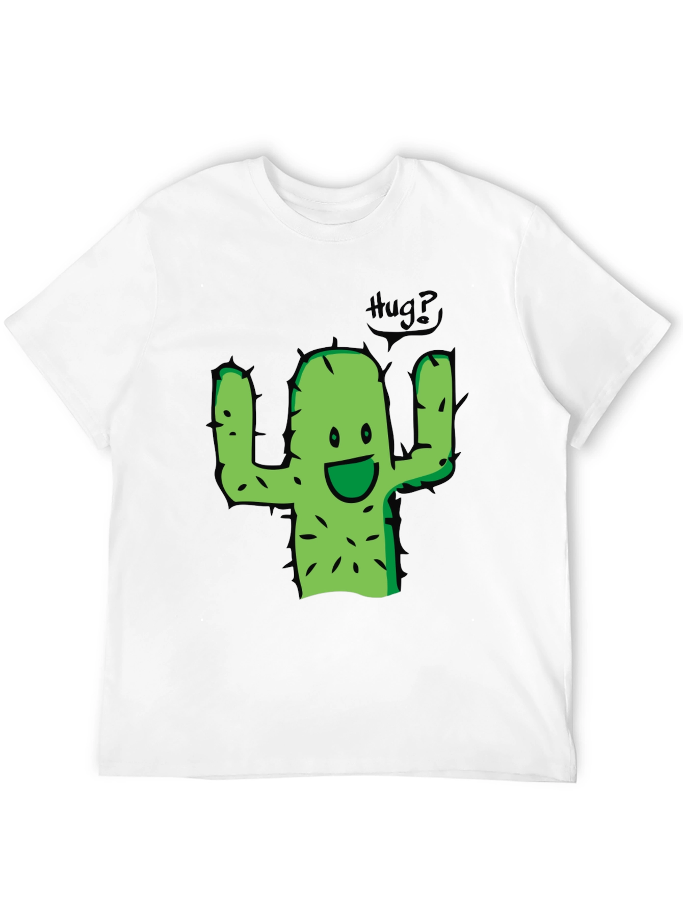 Cute Cactus Hug Graphic Tee - Black Cotton T-Shirt
