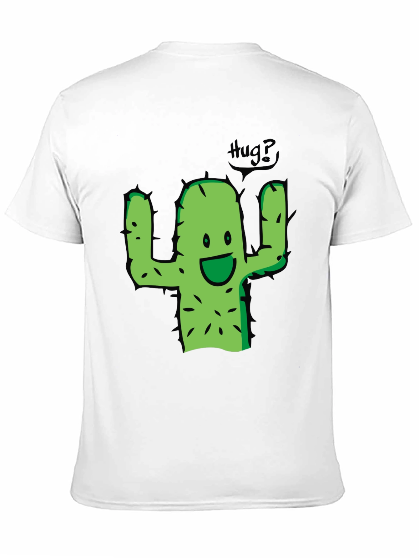Cute Cactus Hug Graphic Tee - Black Cotton T-Shirt