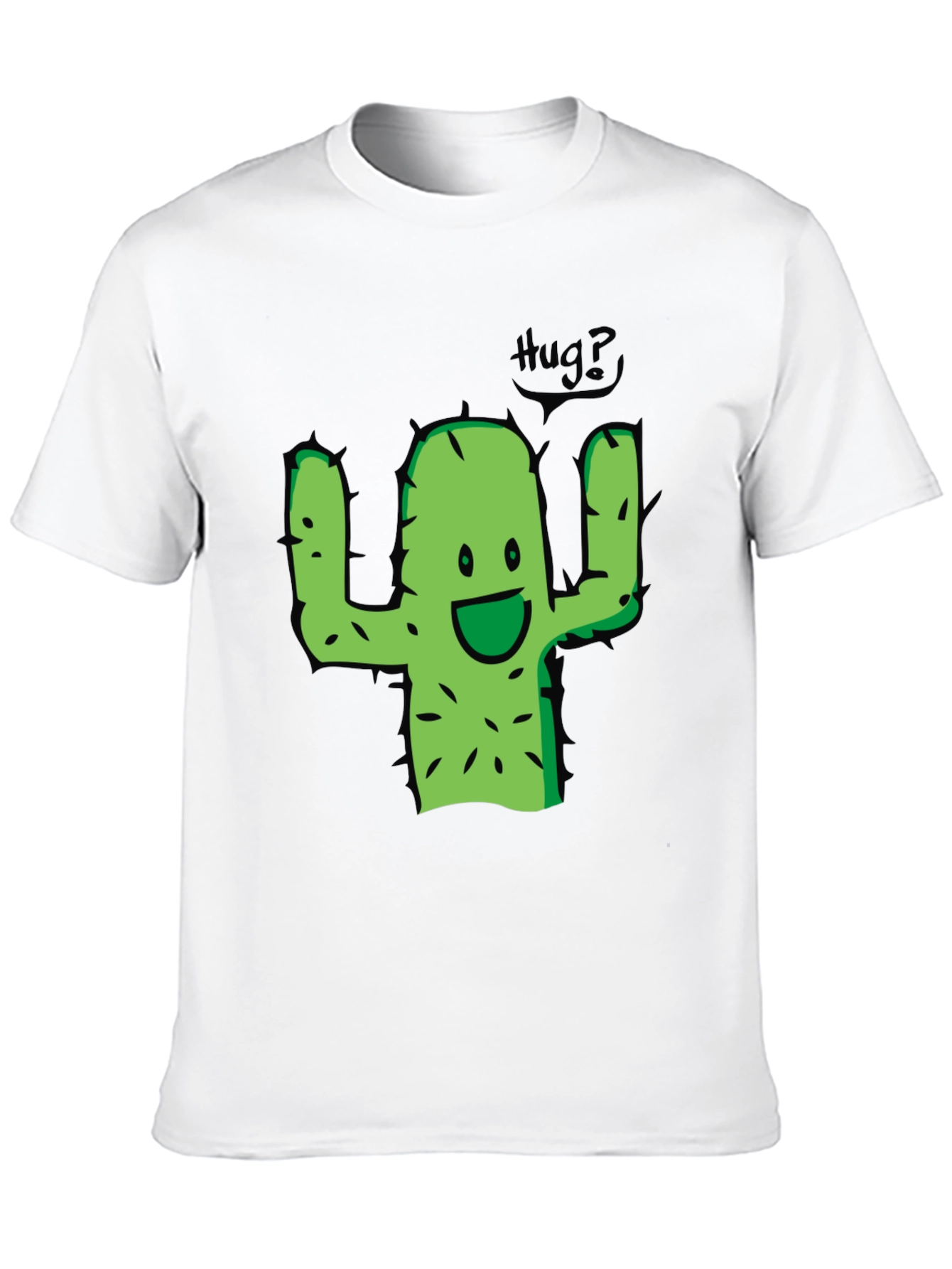 Cute Cactus Hug Graphic Tee - Black Cotton T-Shirt