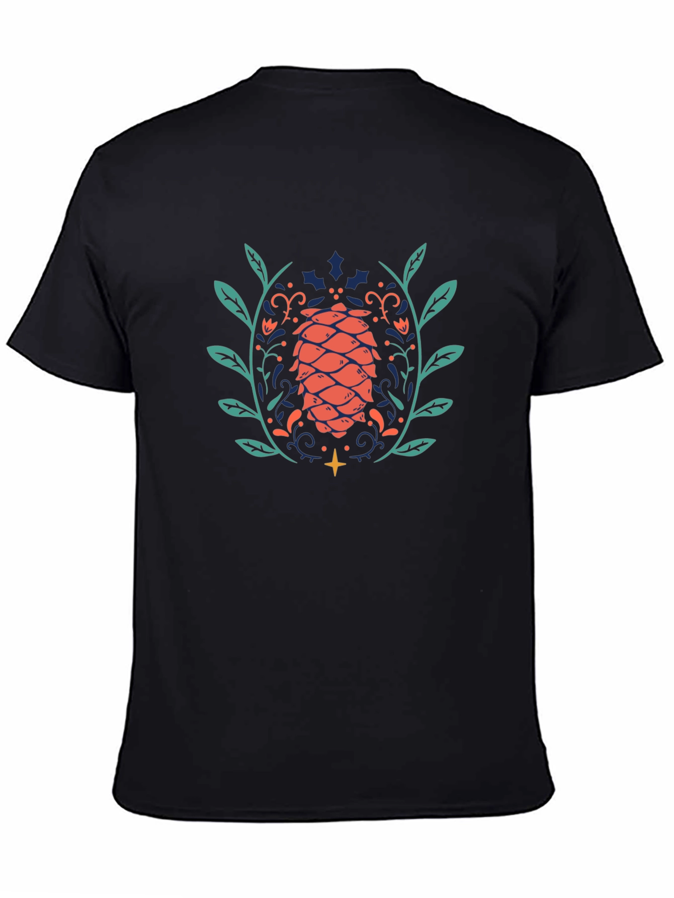 Unique Pinecone Graphic Black T-Shirt