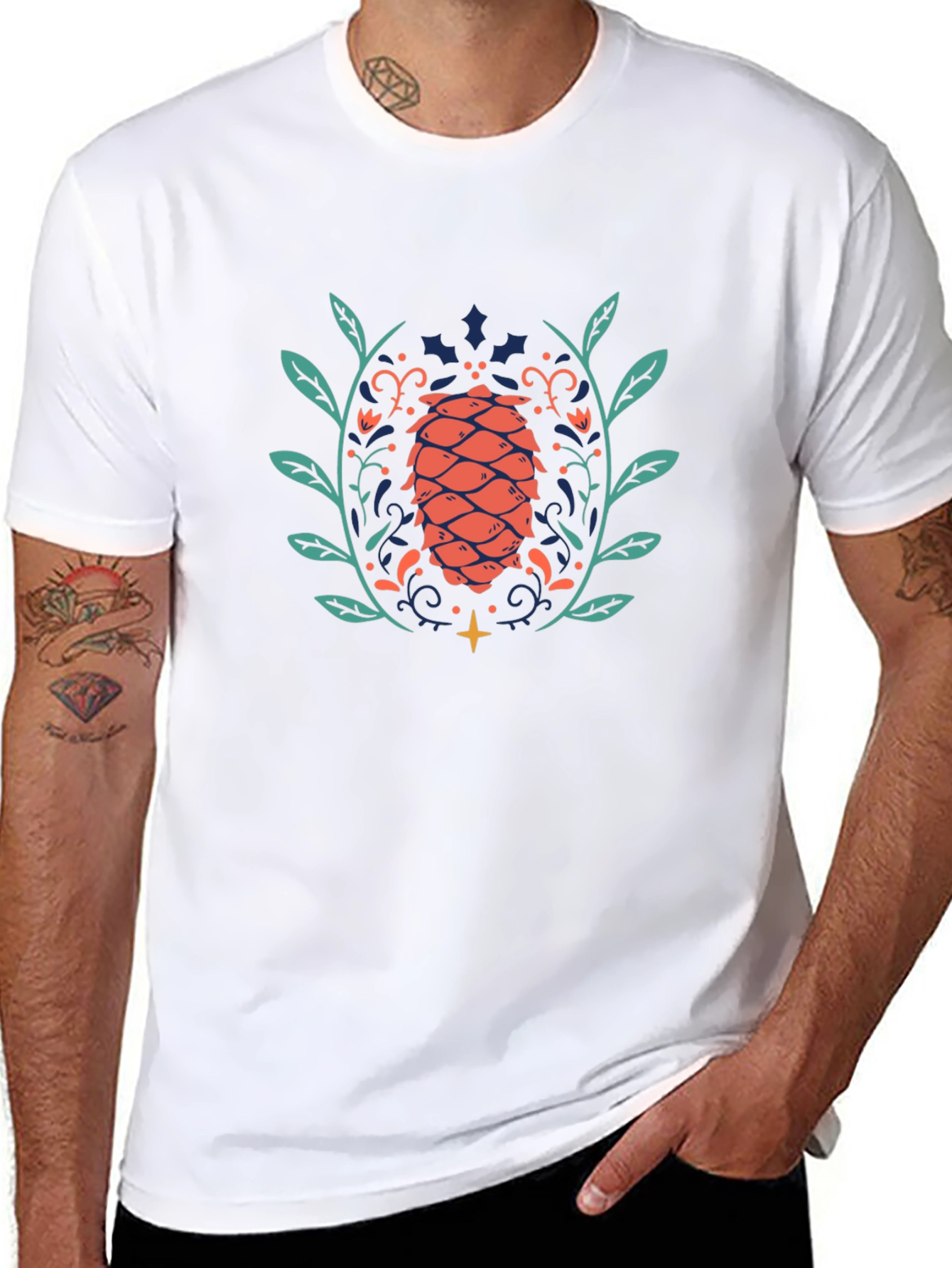 Unique Pinecone Graphic Black T-Shirt