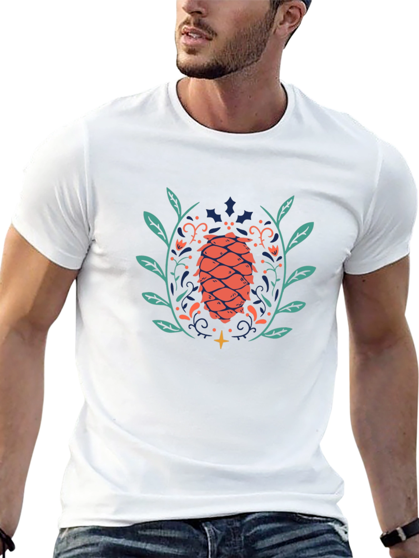 Unique Pinecone Graphic Black T-Shirt
