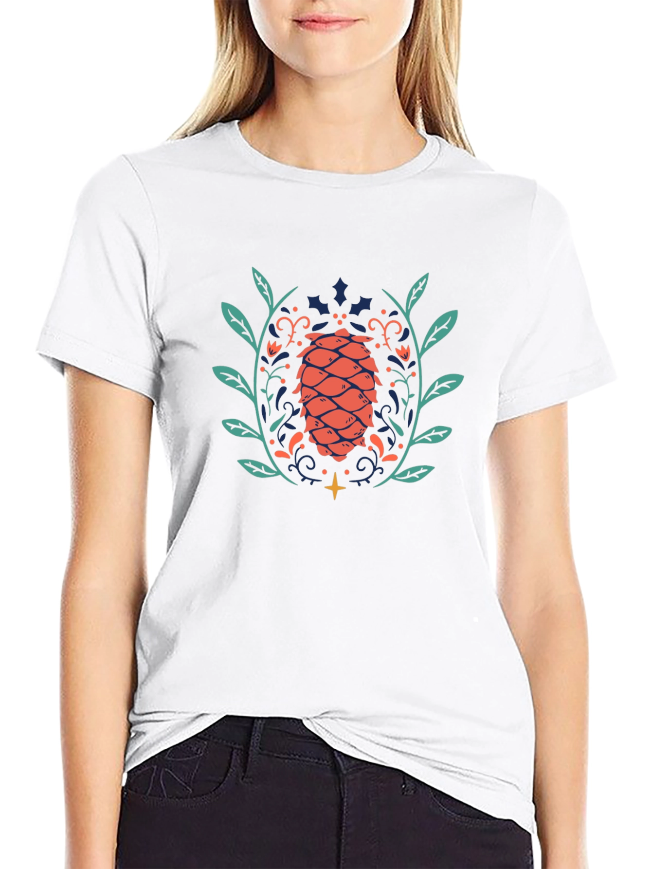 Unique Pinecone Graphic Black T-Shirt