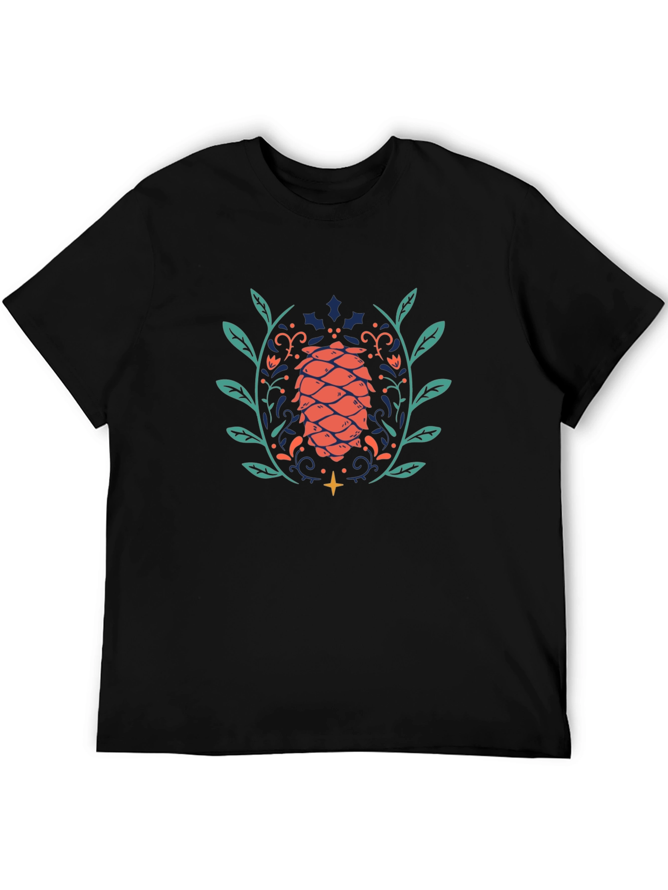 Unique Pinecone Graphic Black T-Shirt
