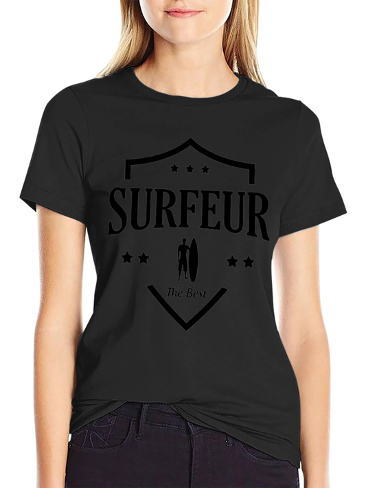 Surfeur Graphic Tee - Black Cotton T-Shirt for Surfing Fans