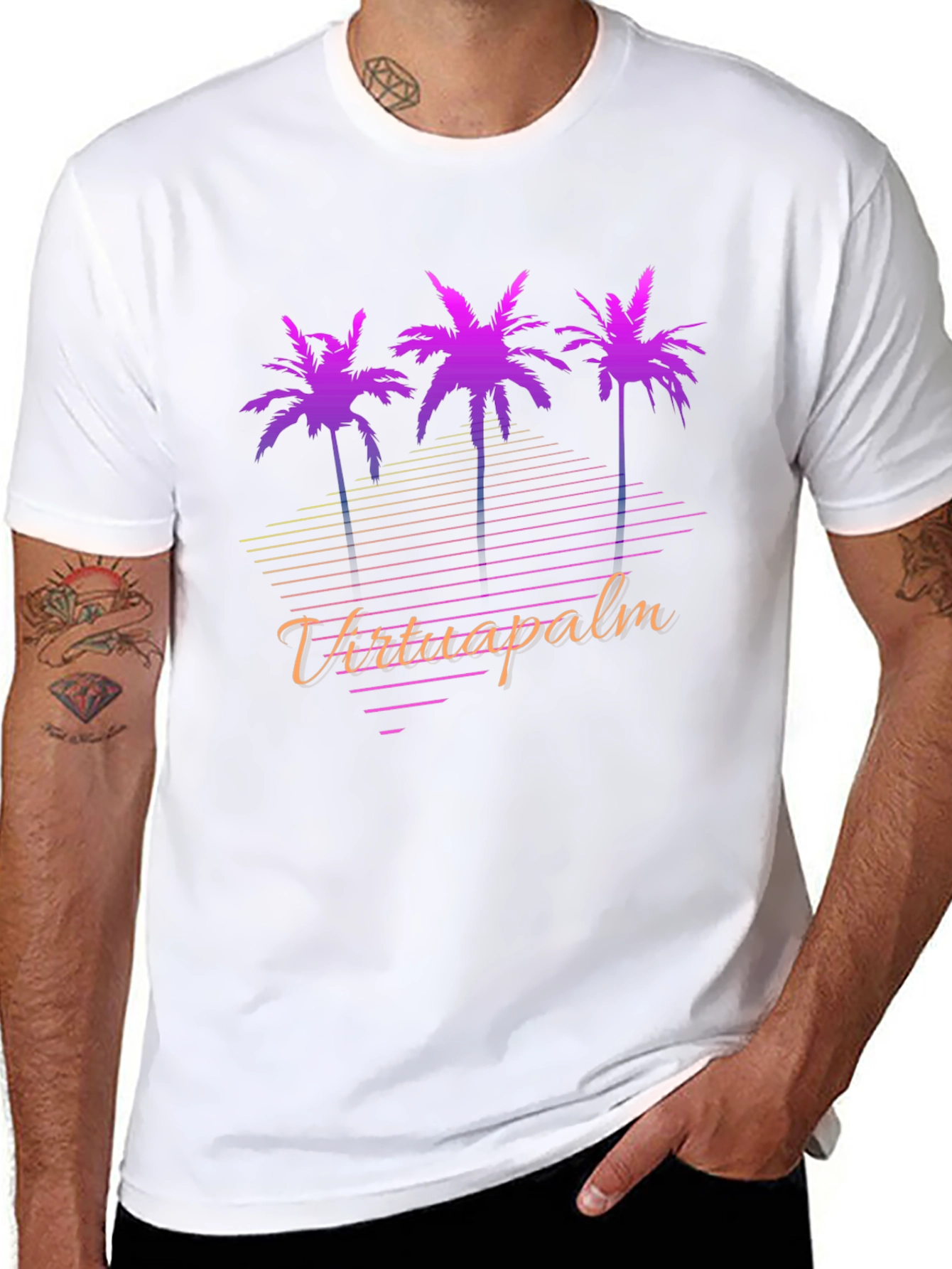 VirtuaPalm Black Graphic Tee - Retro Palm Tree Design
