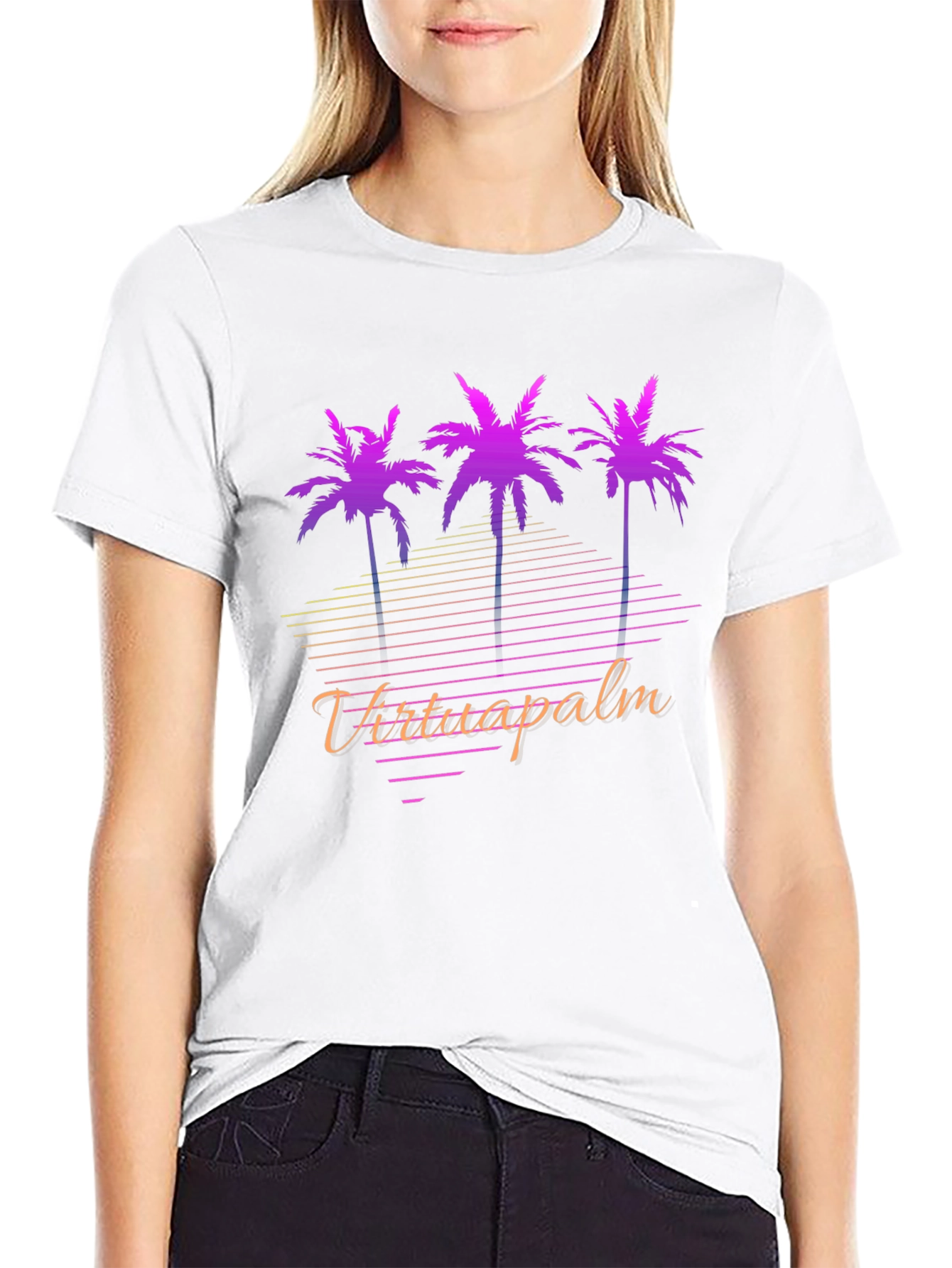 VirtuaPalm Black Graphic Tee - Retro Palm Tree Design