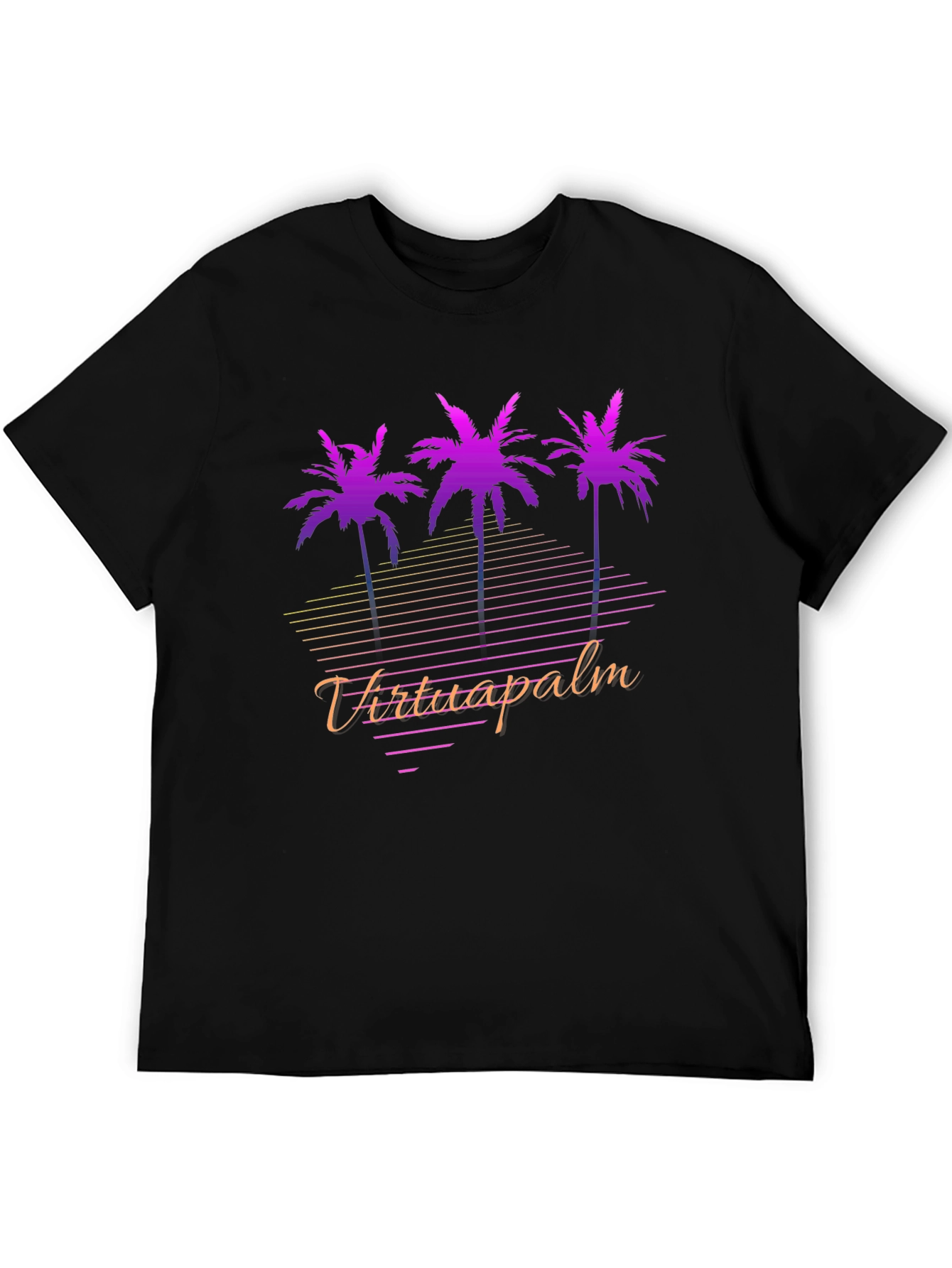 VirtuaPalm Black Graphic Tee - Retro Palm Tree Design