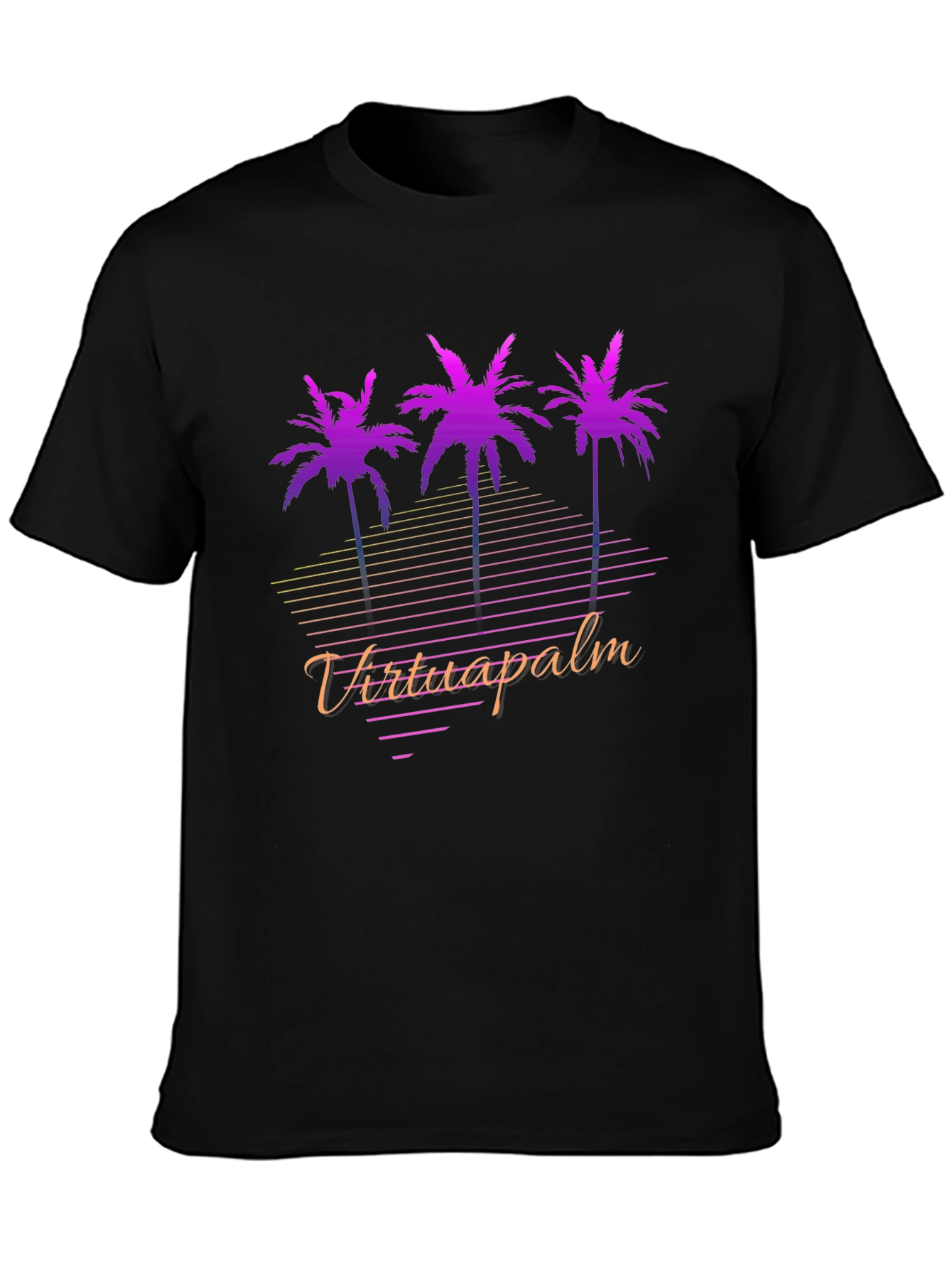 VirtuaPalm Black Graphic Tee - Retro Palm Tree Design