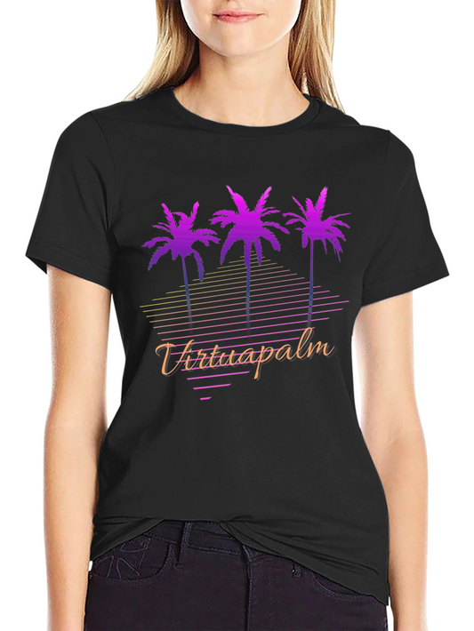 VirtuaPalm Black Graphic Tee - Retro Palm Tree Design
