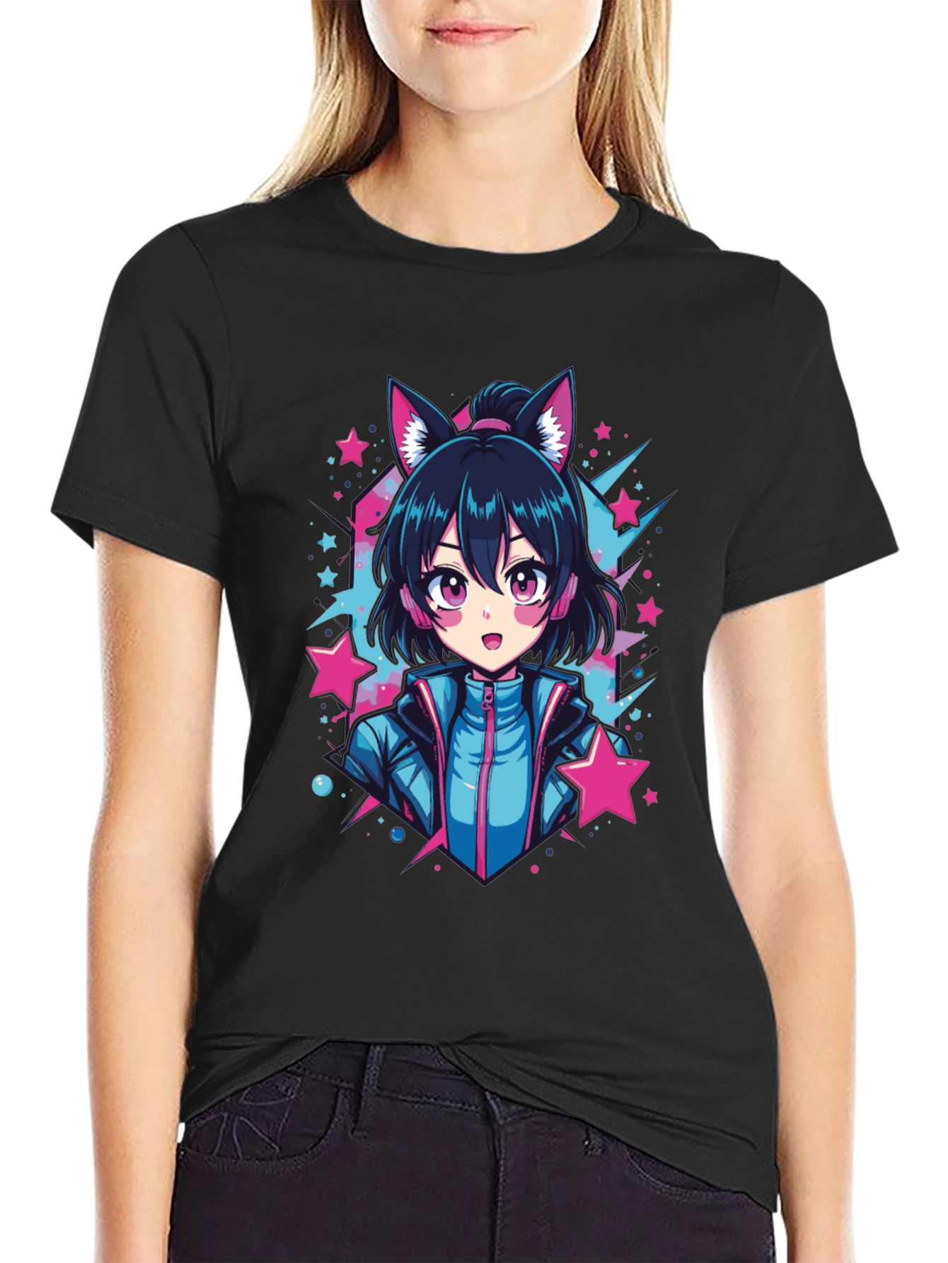 Anime Neko Girl Graphic T-Shirt