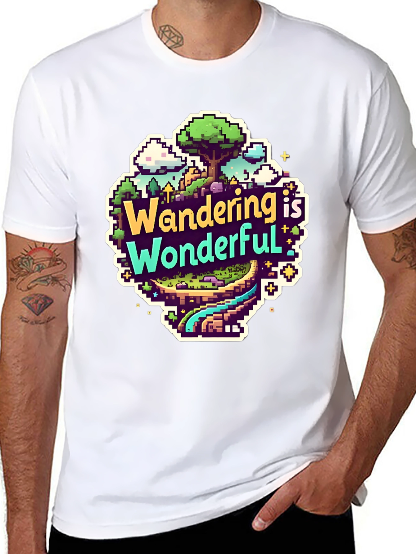 Wandering is Wonderful Pixel Art Graphic Tee