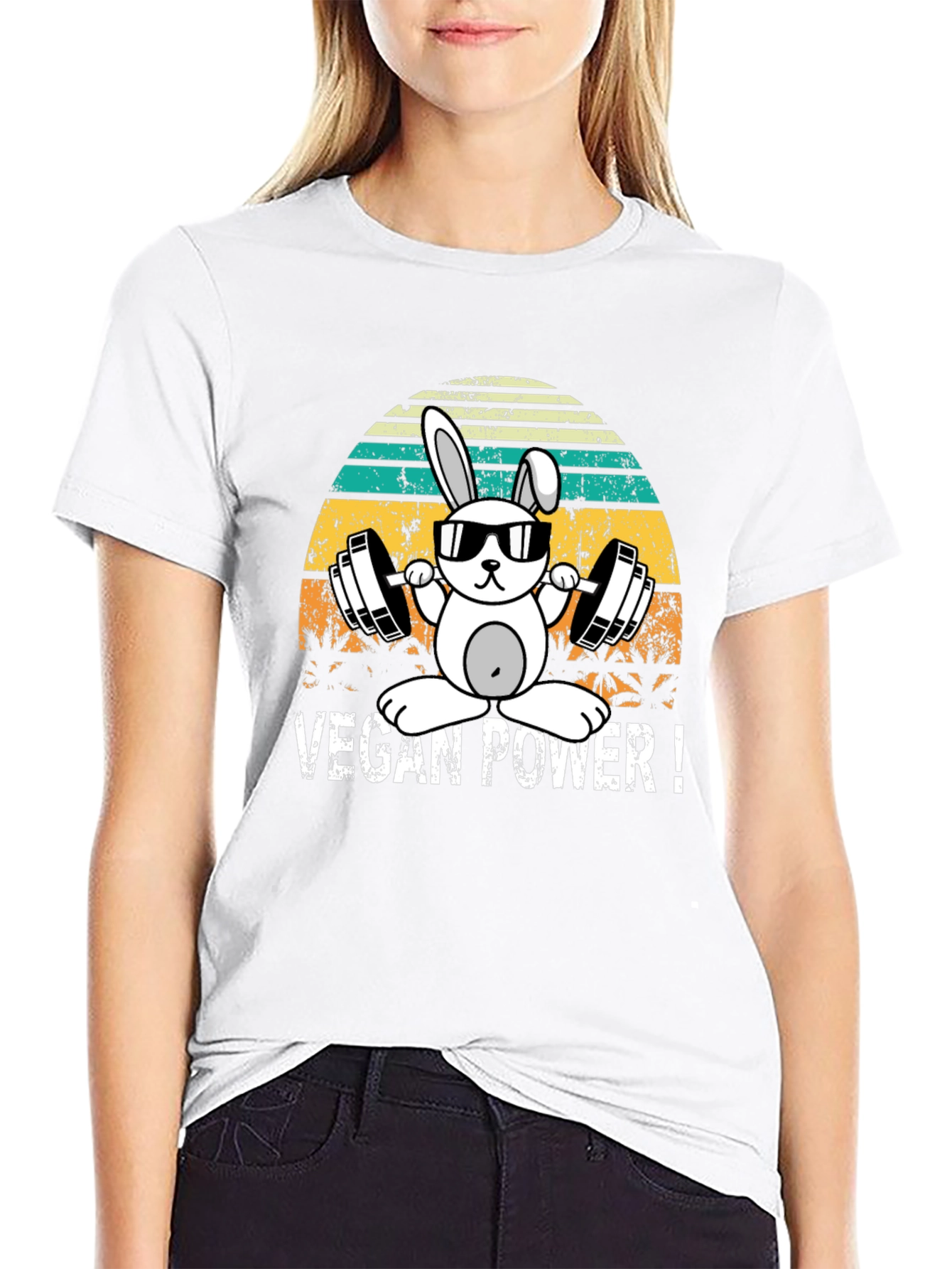 Vegan Power Bunny T-Shirt - Weightlifting Rabbit Tee