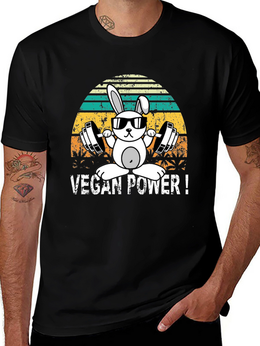 Vegan Power Bunny T-Shirt - Weightlifting Rabbit Tee
