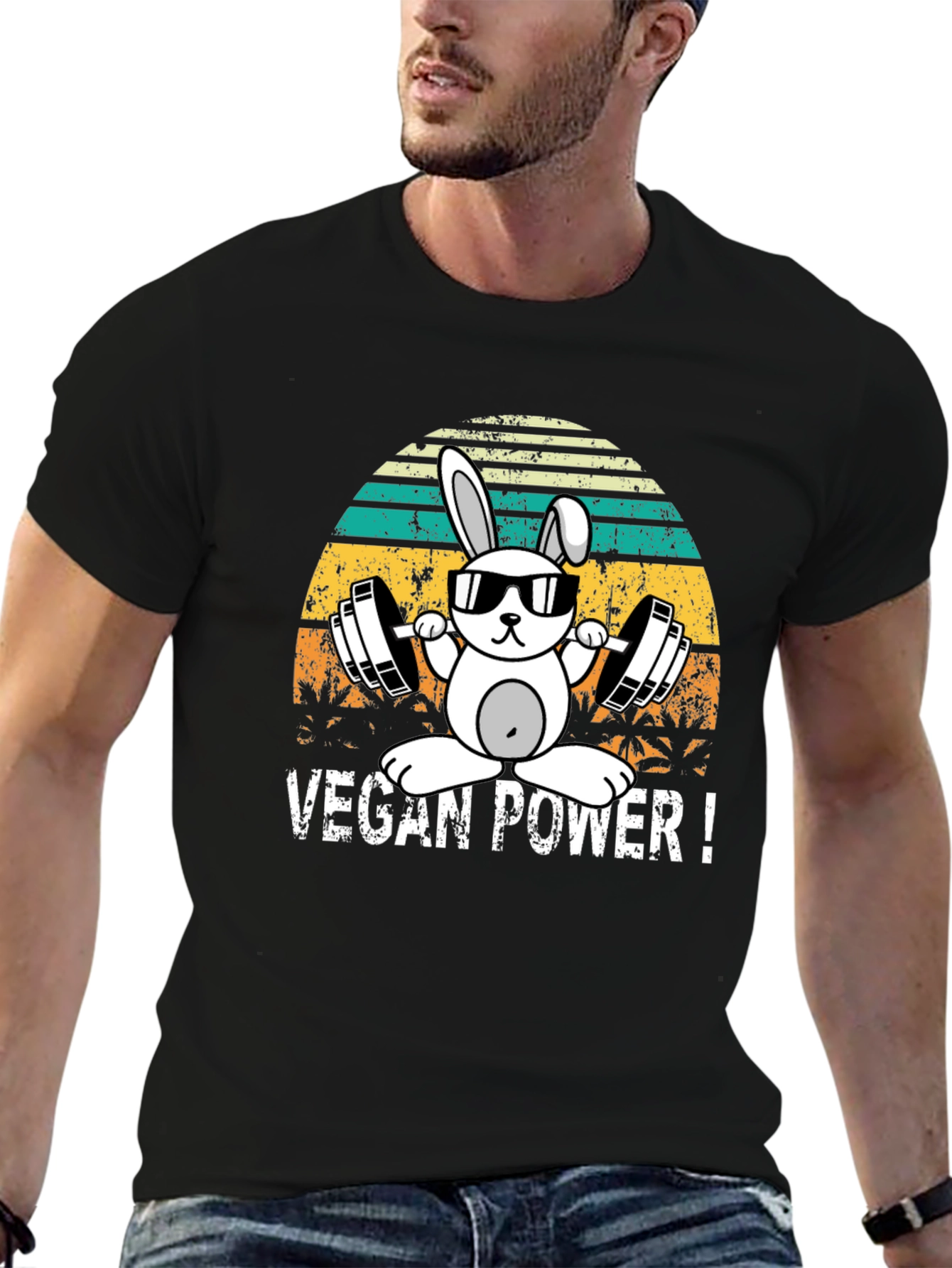 Vegan Power Bunny T-Shirt - Weightlifting Rabbit Tee