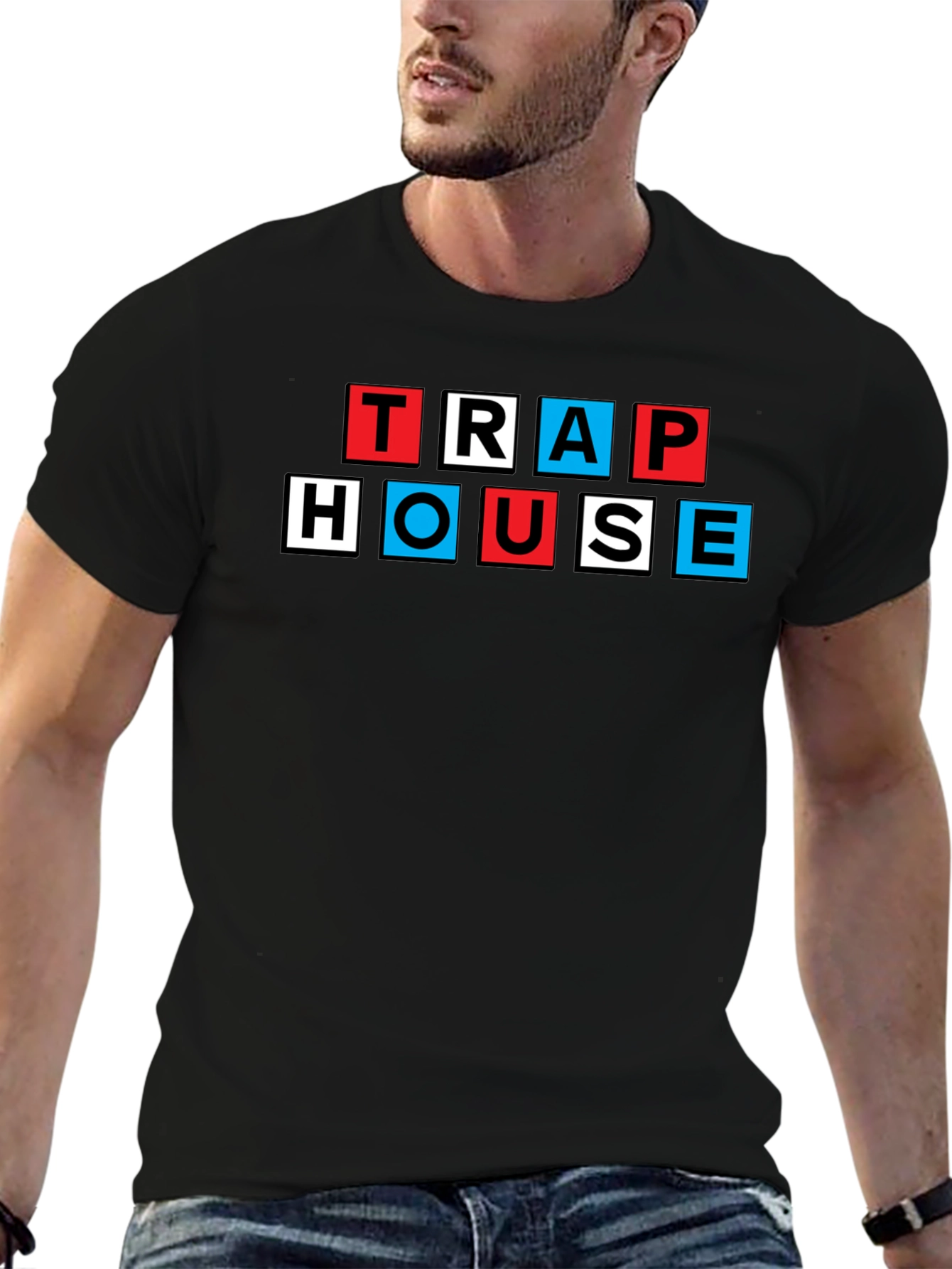 Trap House Graphic Tee - Black Cotton Blend