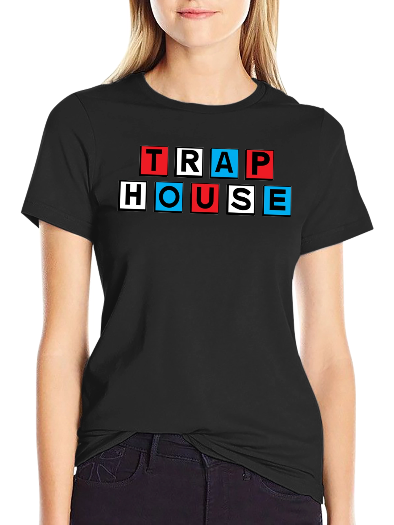 Trap House Graphic Tee - Black Cotton Blend