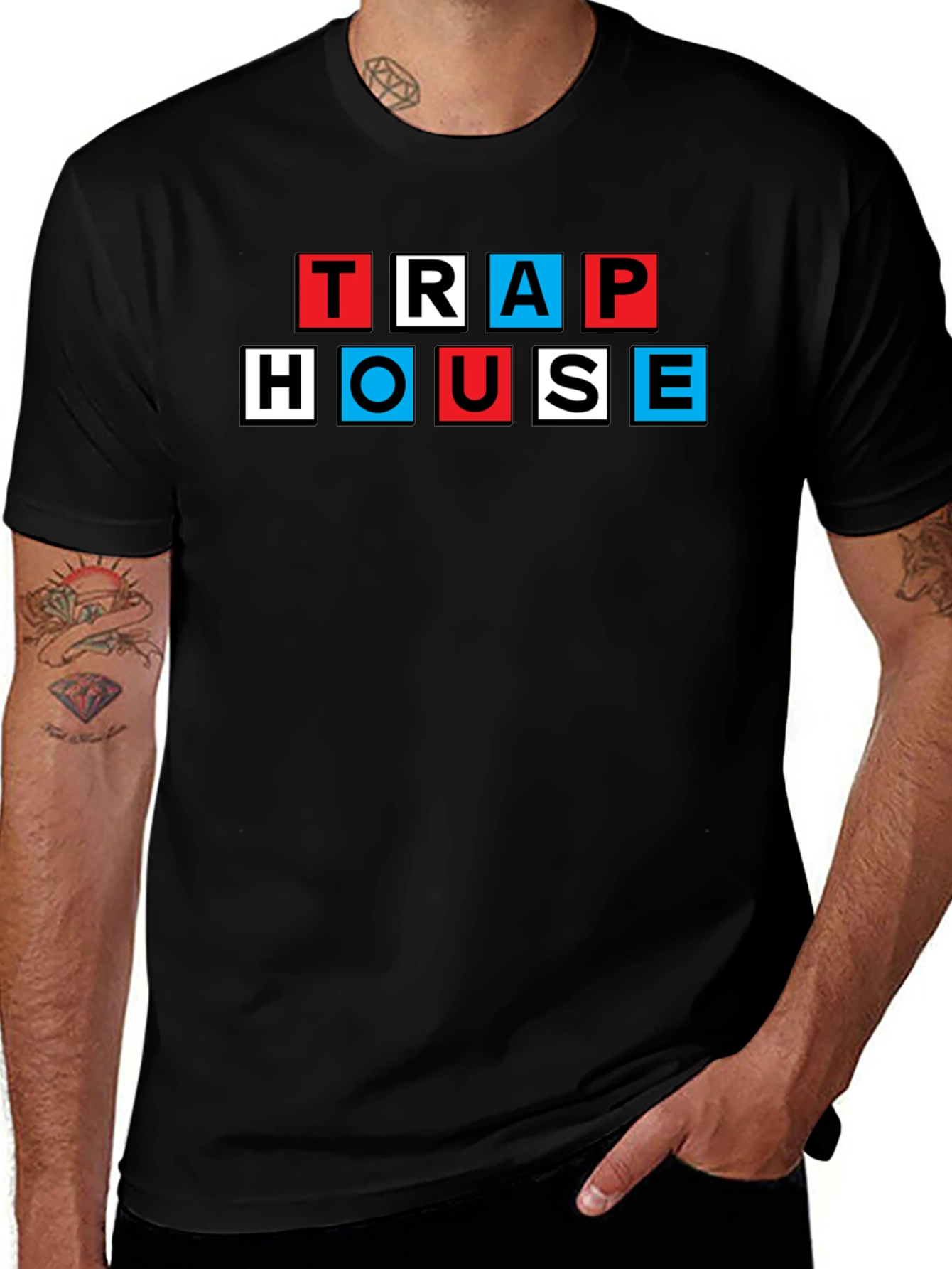 Trap House Graphic Tee - Black Cotton Blend
