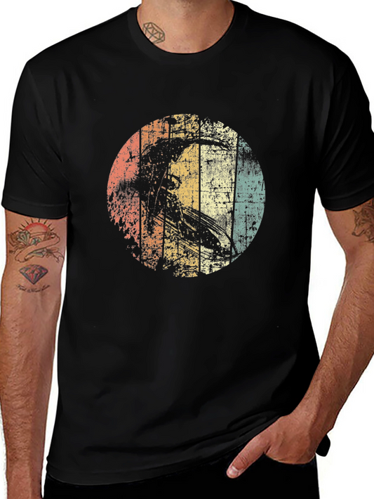 Retro Surfer Graphic Tee - Vintage Style Black T-Shirt