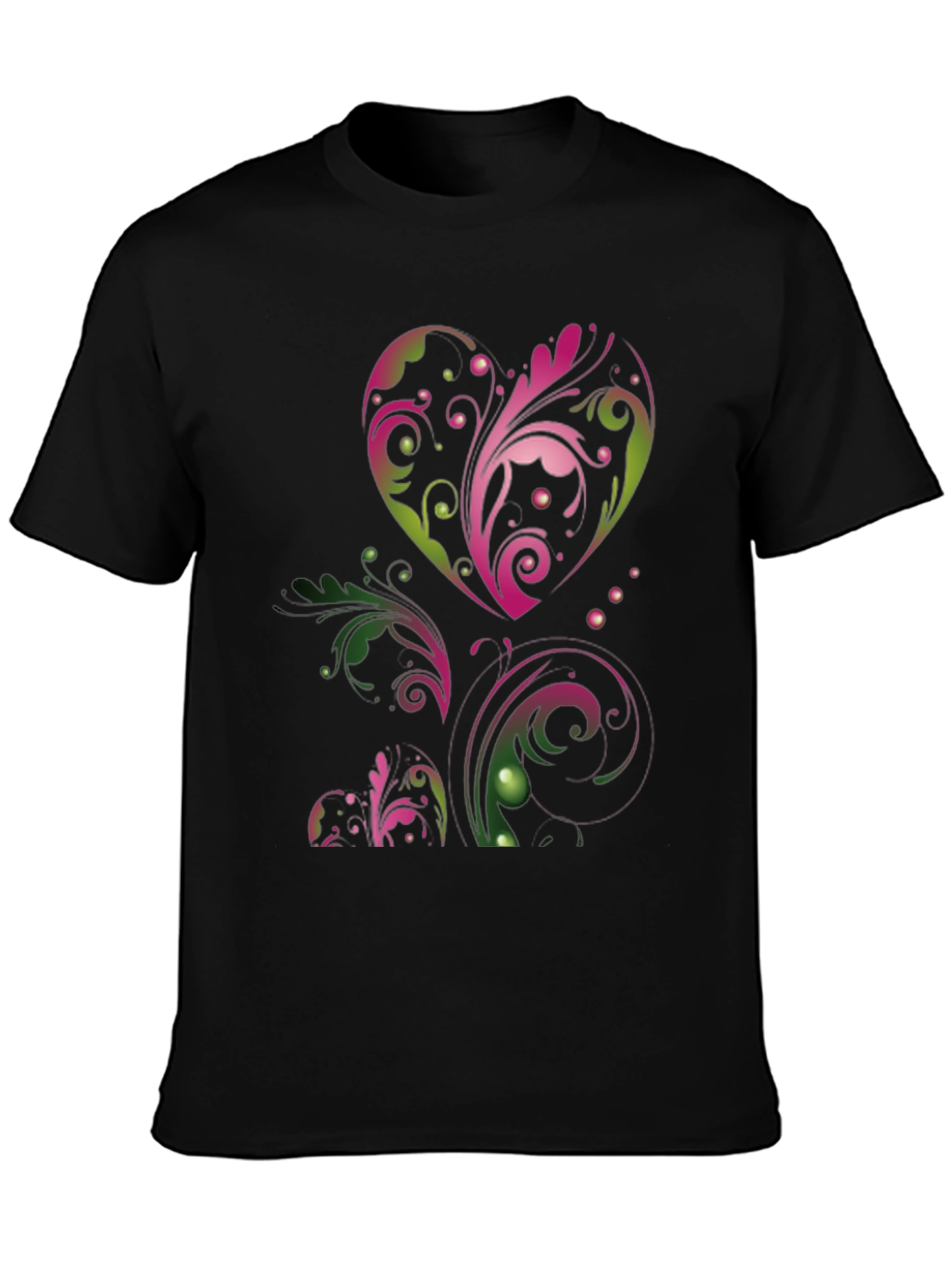 Heart Floral Graphic Black T-Shirt
