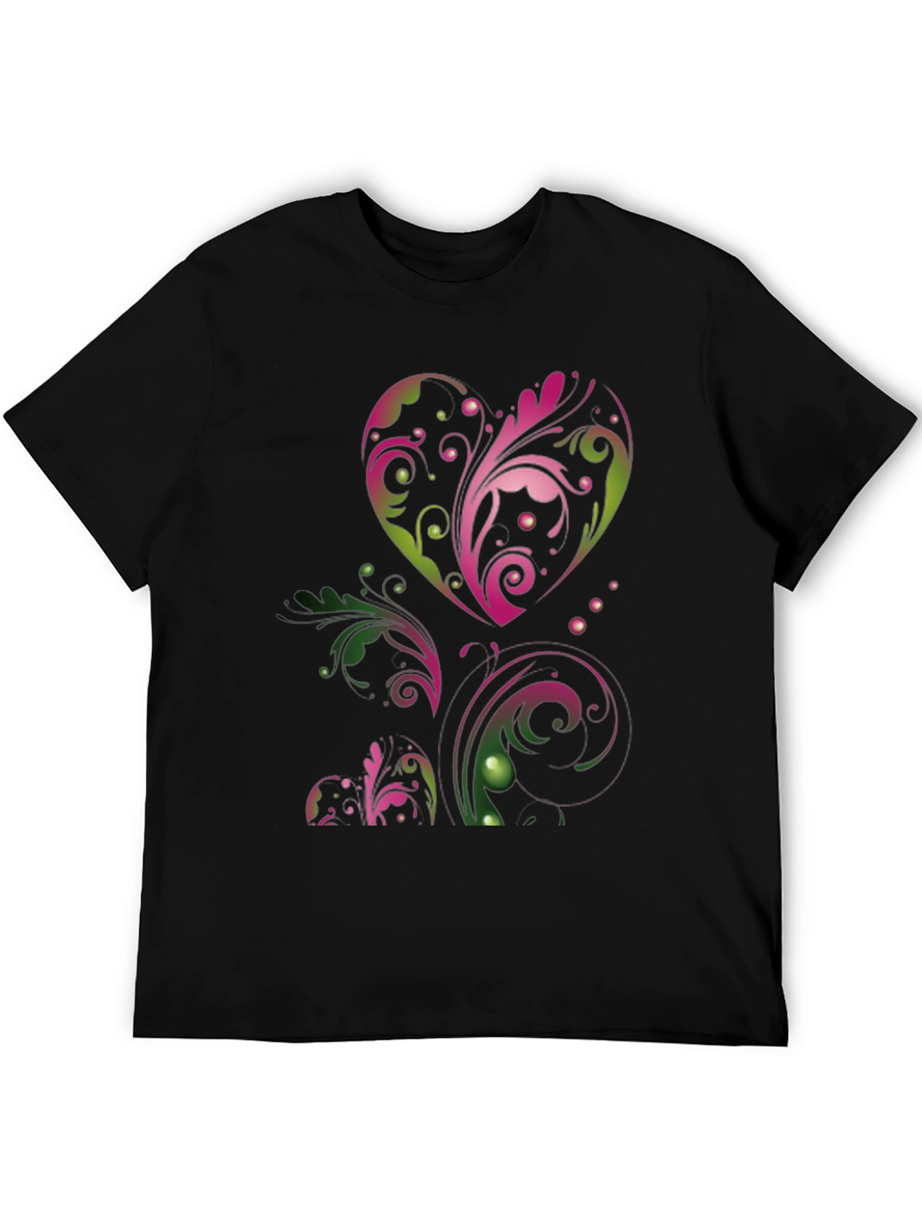 Heart Floral Graphic Black T-Shirt