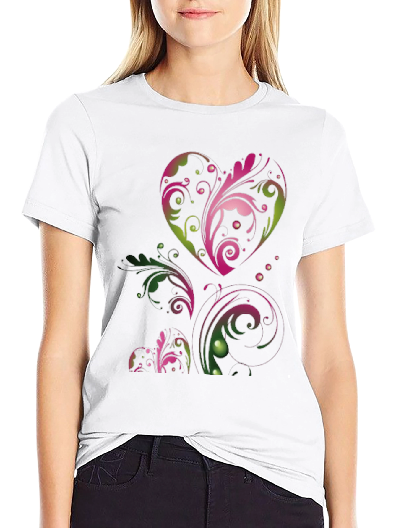 Heart Floral Graphic Black T-Shirt