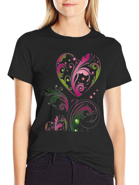 Heart Floral Graphic Black T-Shirt