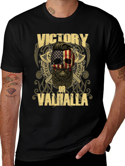 Victory or Valhalla Graphic Tee - Patriotic Viking Skull