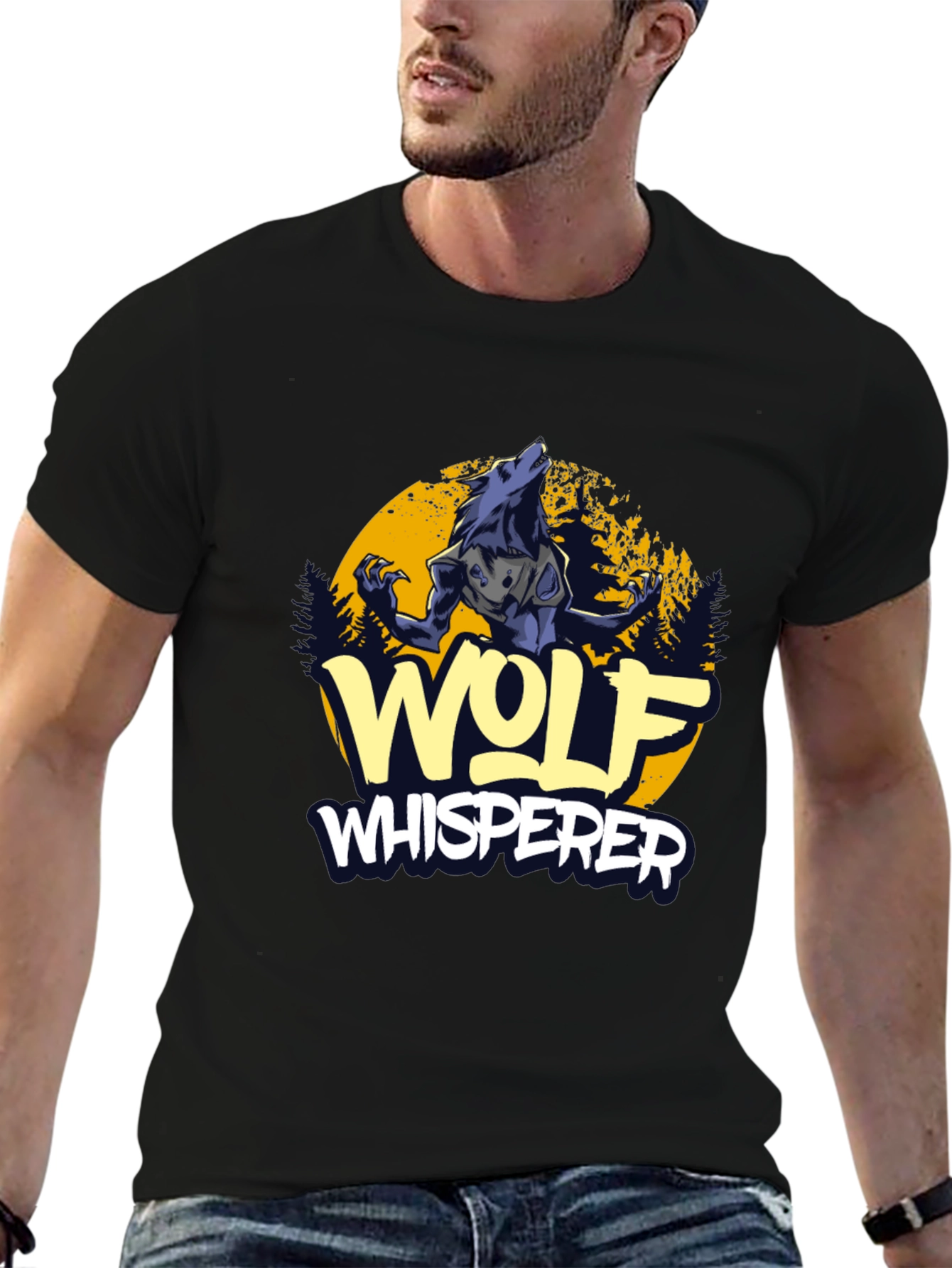 Wolf Whisperer Graphic Tee - Black Cotton T-Shirt