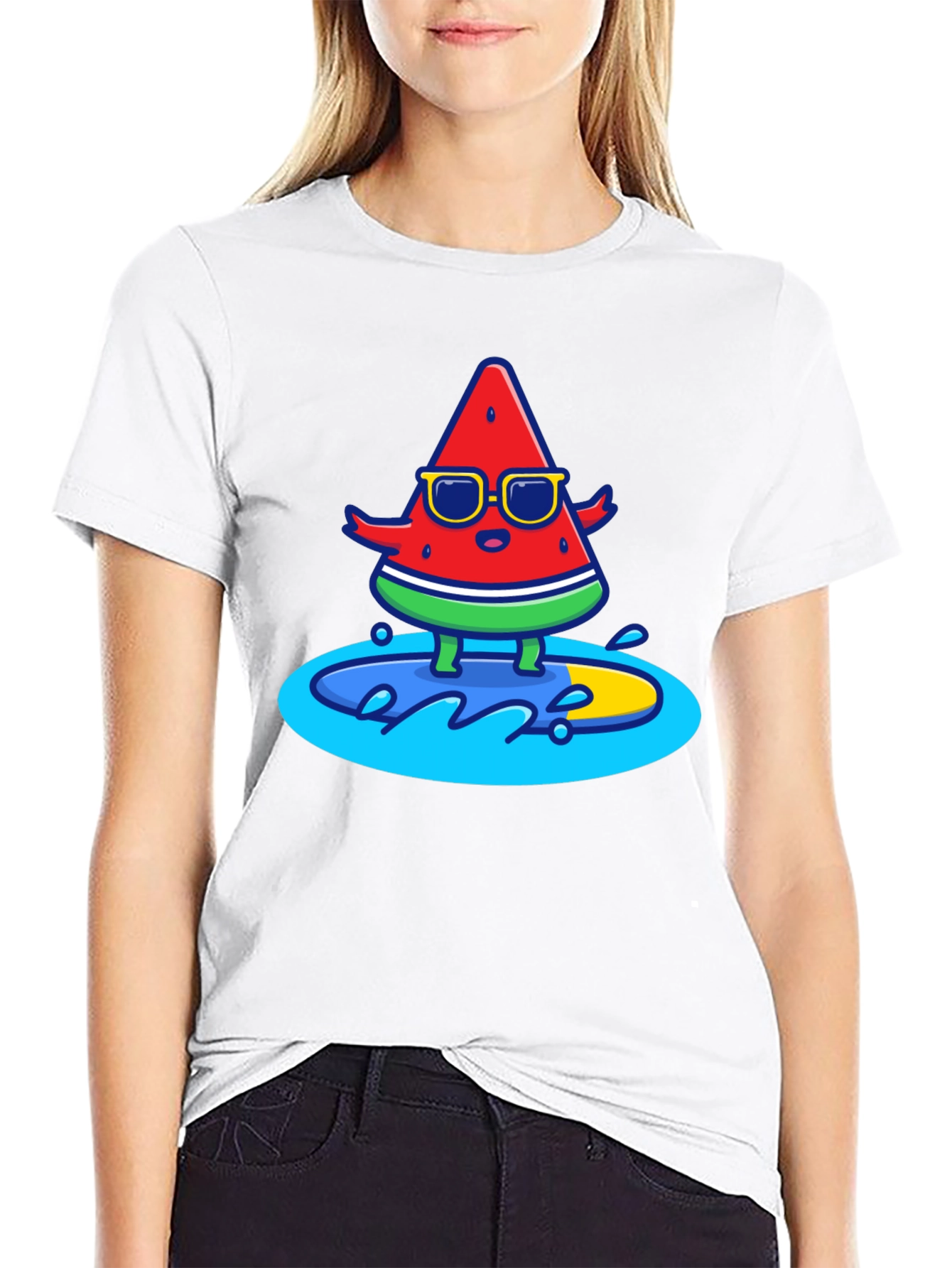 Cool Watermelon Surfing Graphic T-Shirt