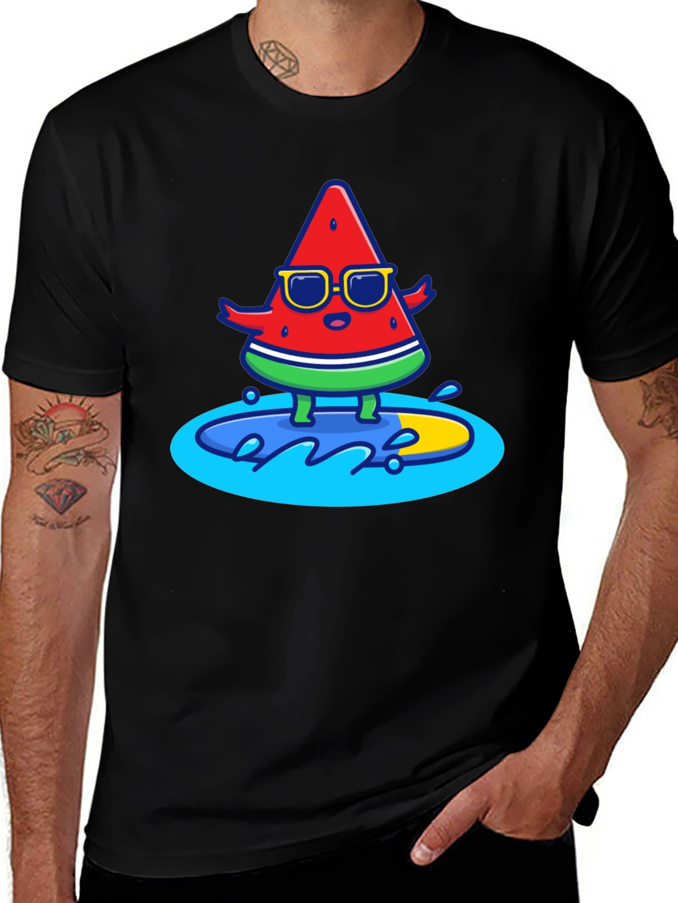 Cool Watermelon Surfing Graphic T-Shirt