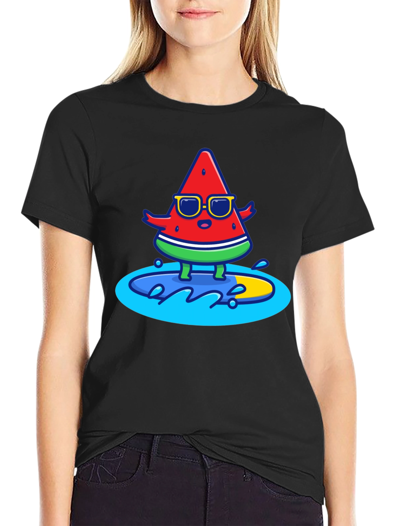 Cool Watermelon Surfing Graphic T-Shirt