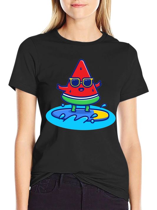 Cool Watermelon Surfing Graphic T-Shirt