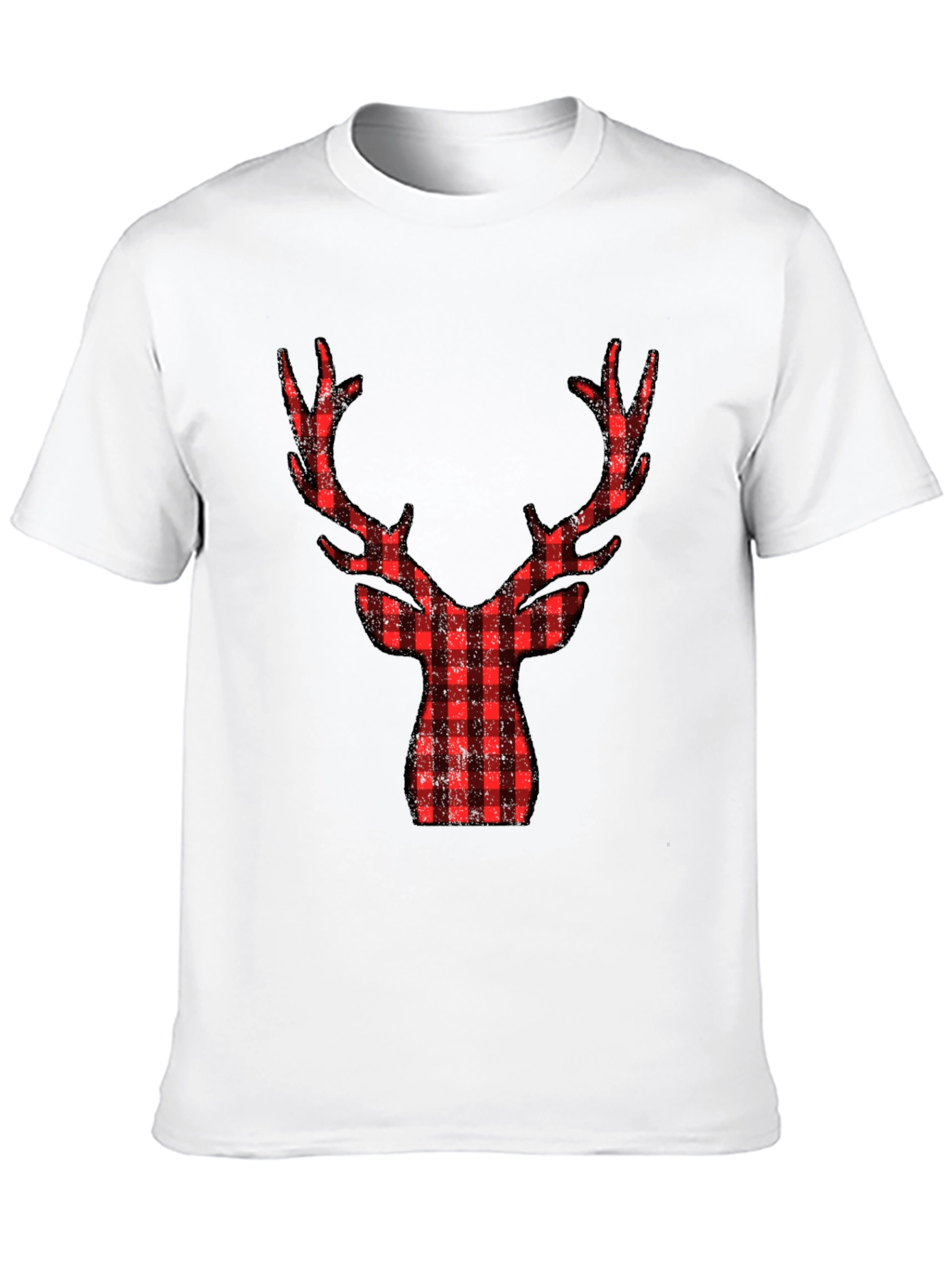 Plaid Reindeer Graphic Tee - Black Cotton Shirt