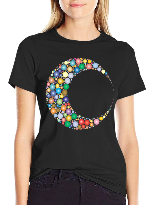 Colorful Moon Sphere Pattern Black T-Shirt