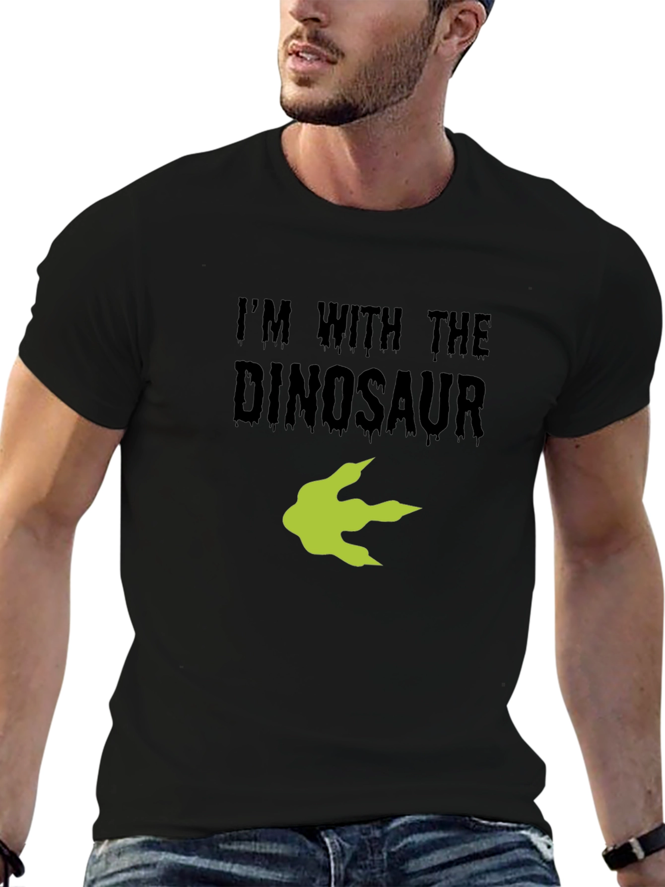 Im With the Dinosaur Black Cotton T-Shirt