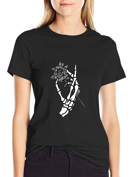 Skeleton Hand Rose Graphic Tee - Black