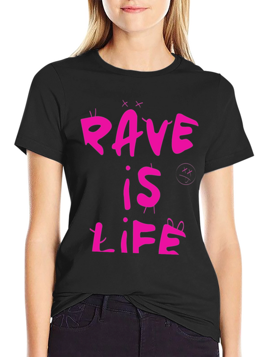 Rave is Life Graphic Tee - Black Cotton Casual T-Shirt