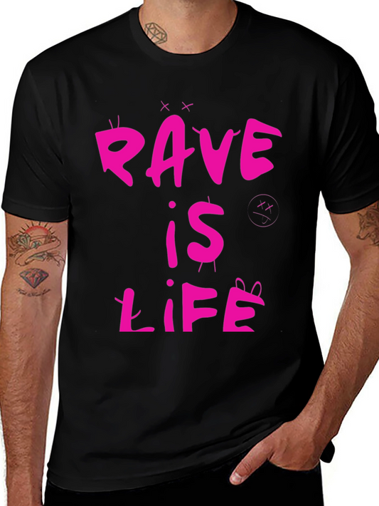 Rave is Life Graphic Tee - Black Cotton Casual T-Shirt